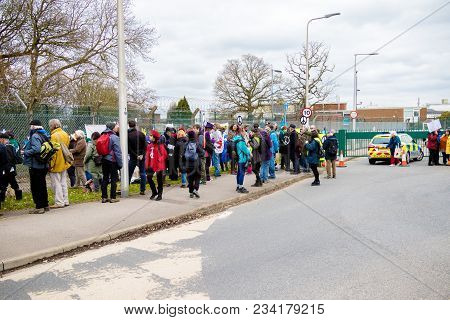 Protesters Gather Outside The Main Gate To The Awe, Aldermaston Uk