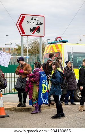 Protesters Gather Outside The Main Gate To The Awe, Aldermaston Uk