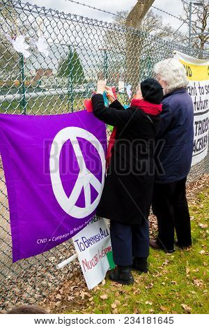 Protesters Gather Outside The Main Gate To The Awe, Aldermaston Uk