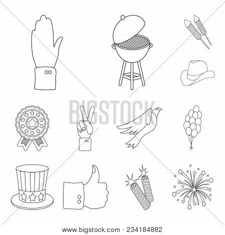 Day Of Patriot, Holiday Outline Icons In Set Collection For Design. American Tradition Vector Symbol