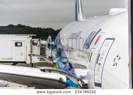 August 18, 2017: Narita International Airport, Tokyo Japan- Ana All Nippon Airliner Being Loaded At 