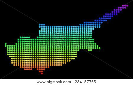 Spectrum Dotted Pixel Cyprus Map. Vector Geographic Map In Bright Colors On A Black Background. Colo