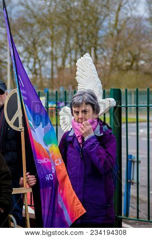 Protesters Gather Outside The Main Gate To The Awe, Aldermaston Uk