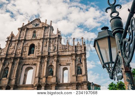 August 30, 2017. Macao/macau, China. Ruins St.paul Church With Dramatic Sun Light, Famous Landmarks 