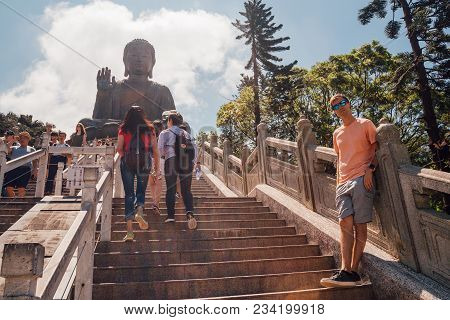 May 20, 2017. Hong Kong, China. The Enormous Tian Tan Buddha At Po Lin Monastery In Hong Kong.