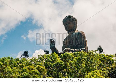May 20, 2017. Hong Kong, China. The Enormous Tian Tan Buddha At Po Lin Monastery In Hong Kong.