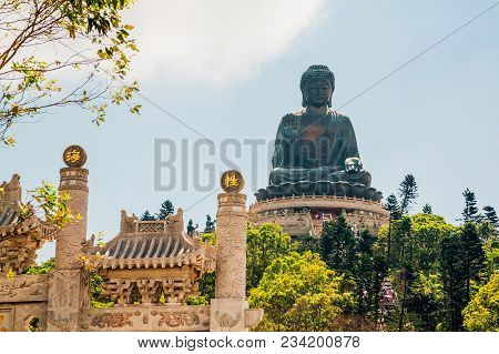 May 20, 2017. Hong Kong, China. The Enormous Tian Tan Buddha At Po Lin Monastery In Hong Kong.