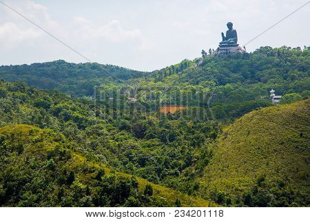 May 20, 2017. Hong Kong. The Enormous Tian Tan Buddha At Po Lin Monastery In Hong Kong.