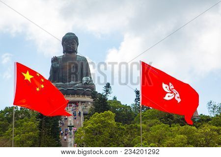 May 20, 2017. Hong Kong. The Enormous Tian Tan Buddha At Po Lin Monastery In Hong Kong.