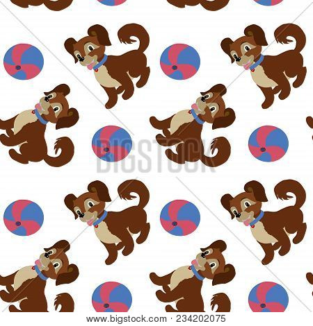 Pattern With Dog And Ball On White Background.pattern With A Dog.