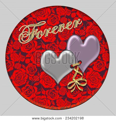 Valentine Card With Hearts On A Red Background.together Forever.