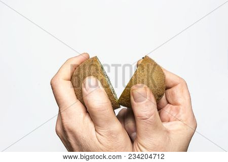 A kiwi fruit cut in the hand
