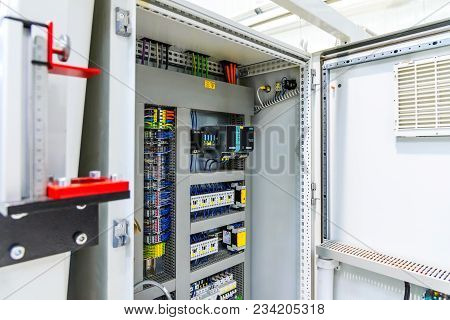 Automatic Fuse Electrical Connector In Power Lines. Industrial Electric Enclosure, Switch Control Pa