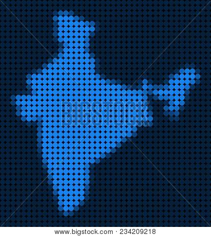 Dotted Pixel India Map. Vector Geographic Map In Blue Colors. Vector Concept Of India Map Composed O