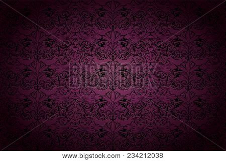 Royal, Vintage, Gothic Background In Dark Purple And Black With Classic Baroque, Rococo Ornaments