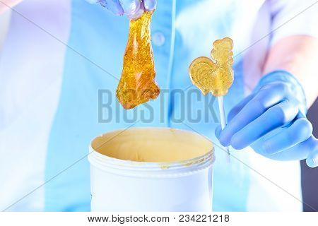 Clear Golden Luminous Sugaring Paste For Depilation Looks Like Caramel Or Lollipop