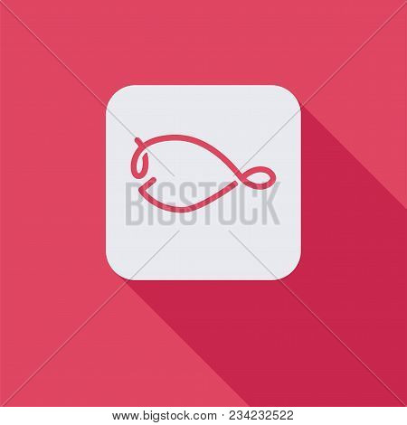 Fish Icon In Rounded Rectangle With Long Shadow. Linear Logo