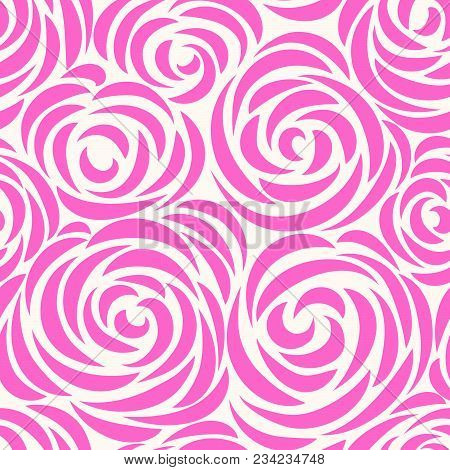 Floral Seamless Pattern With Flower Rose. Abstract Swirl Line Bloom Background. Petal Tiled Wallpape