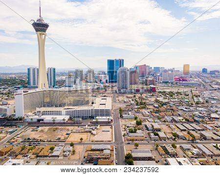 Las Vegas, Nevada, Usa - November 16, 2011: Looking Up At The 1,149 Ft Tall Stratosphere Tower Locat