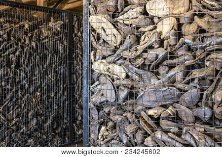 Lublin, Poland - January 17, 2018: Prisoners Shoes, Part Of Museum Exposition In Majdanek Concentrat