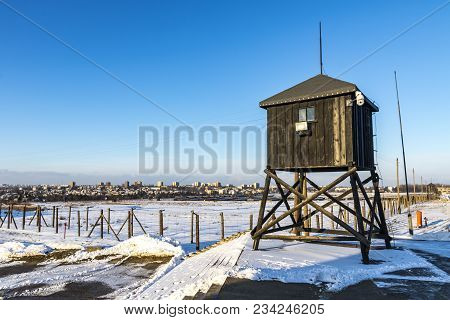 Lublin, Poland - January 17, 2018: Guard Towers In Majdanek Concentration Camp In Lublin, Poland