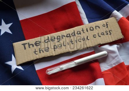 The scandal about poisoning of former spy Sergei Skripal. Concept.USA and British Flag background. April 1, 2018 in Kiev,Ukraine