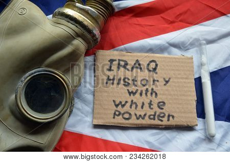 The scandal about poisoning of former spy Sergei Skripal. Concept.USA and British Flag background. April 1, 2018 in Kiev,Ukraine