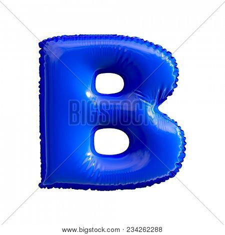 Blue letter B made of inflatable balloon isolated on white background. 3d rendering