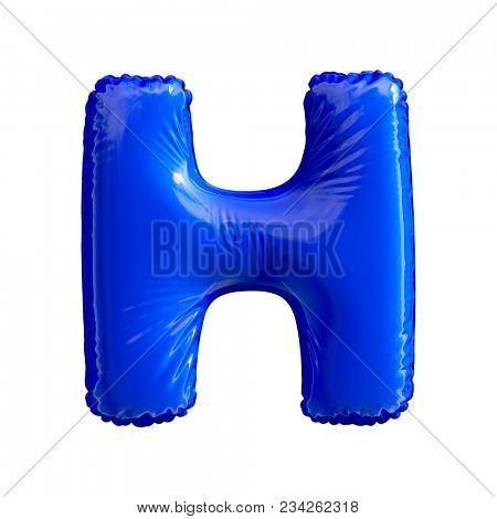Blue letter H made of inflatable balloon isolated on white background. 3d rendering
