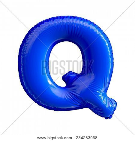 Blue letter Q made of inflatable balloon isolated on white background. 3d rendering