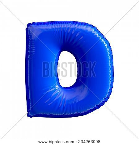 Blue letter D made of inflatable balloon isolated on white background. 3d rendering