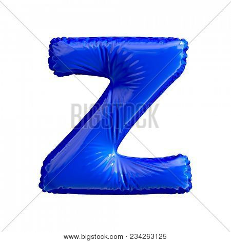Blue letter Z made of inflatable balloon isolated on white background. 3d rendering
