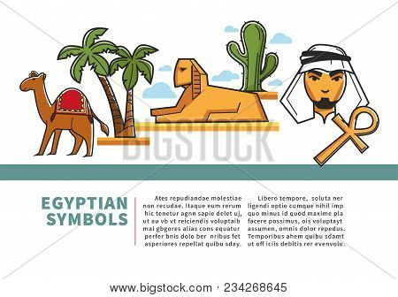 Egypt Travel Agency Or Tourism Poster Of Egyptian Landmark Symbols And Famous Sightseeing Attraction