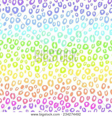 Seamless Repeating Background Of Pastel Ombre Rainbow Leopard Spots.