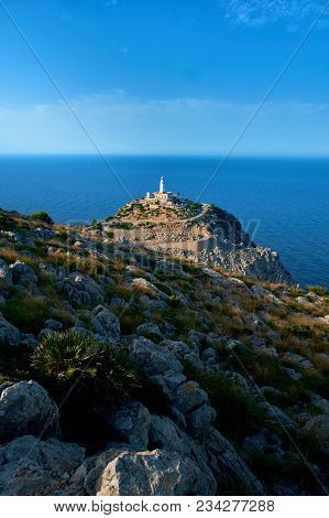 Lighthouse At Cap De Formentor On Majorca While Sunset.