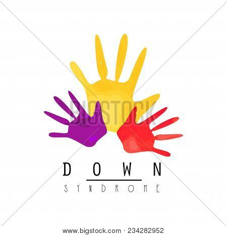 Creative Emblem With Colorful Human Palms Hands. Developmental Disability And Autism Theme. Logo For