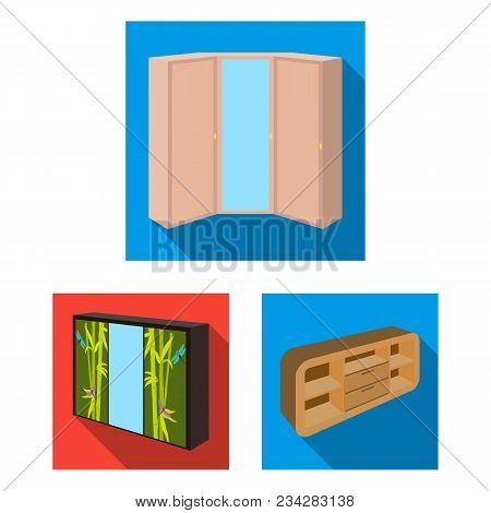 Bedroom Furniture Flat Icons In Set Collection For Design. Modern Wooden Furniture Isometric Vector 