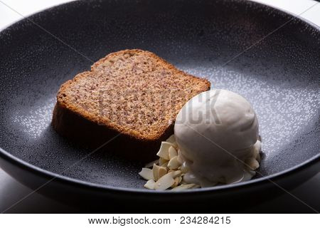 Almond Ice Cream Served With Banana Cake