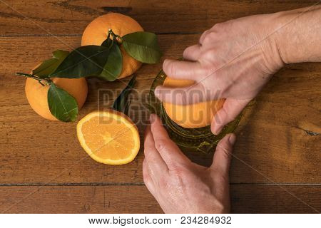 Morning Breakfast On An Old Wooden Table