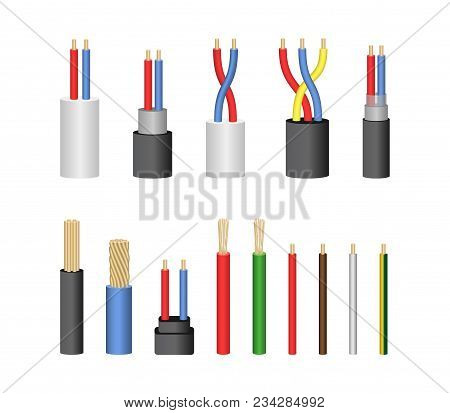 Realistic Detailed 3d Electrical Cable Wire Set Different Types Equipment Isolated On White Backgrou