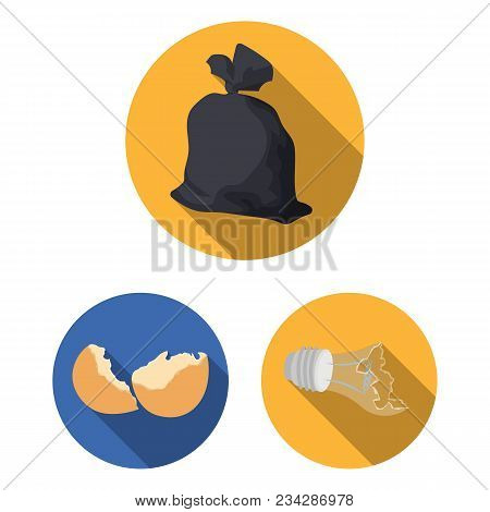 Garbage And Waste Flat Icons In Set Collection For Design. Cleaning Garbage Vector Symbol Stock  Ill