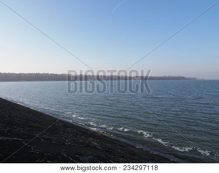 Lakeside Landscapes Of Artificial Water Goczalkowice Reservoir In Poland Seen From Barrage With Wate