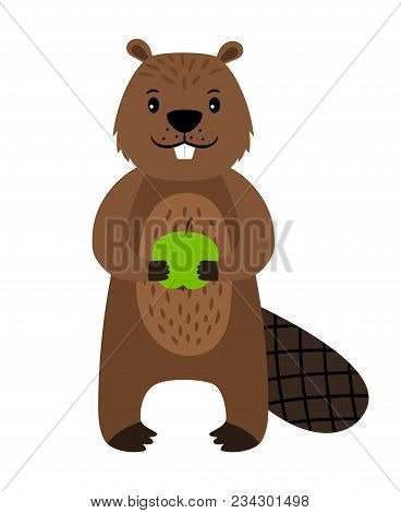 Beaver. Vector Cartoon Beaver Character Isolated On White Background