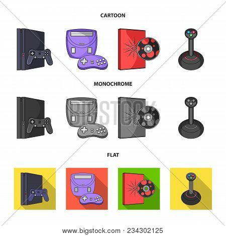 Game Console, Joystick And Disc Cartoon, Flat, Monochrome Icons In Set Collection For Design.game Ga