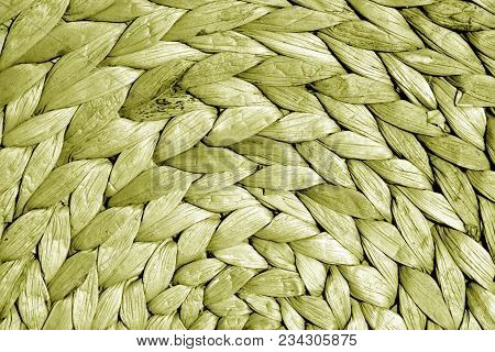 Round Straw Mat Texture In Yellow Tone. Abstract Background And Texture For Design.