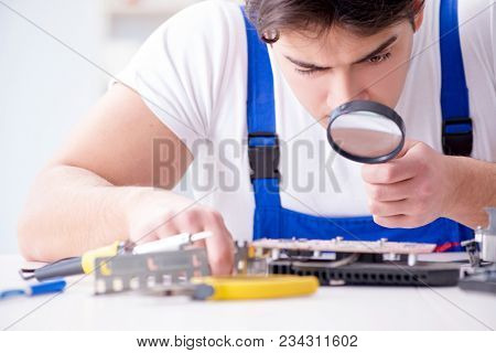 Computer hardware repair and fixing concept by experienced techn