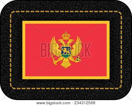 Flag Of Montenegro. Vector Icon On Black Leather Backdrop