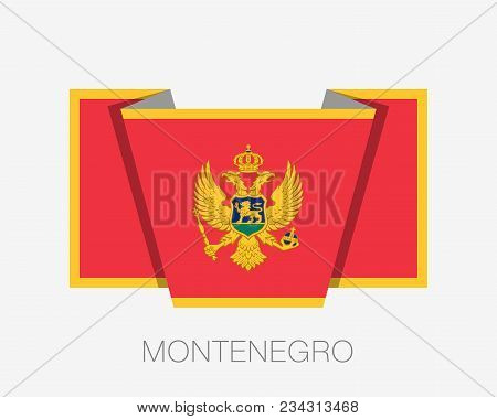 Flag Of Montenegro. Flat Icon Waving Flag With Country Name