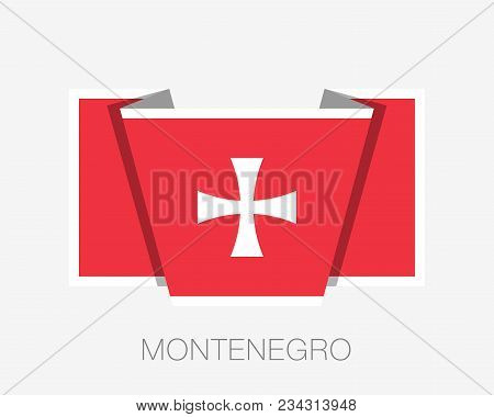 Historical Montenegrin Flag. Flat Icon Waving Flag With Country Name