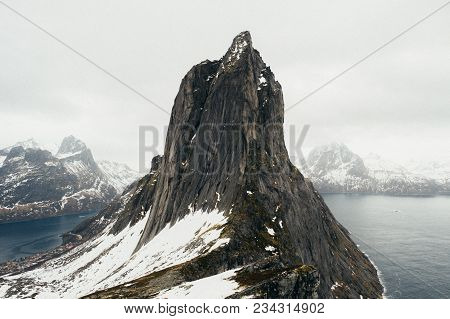 Winter View To Oksahornan In Steinfjord On Senja Island In The Sunset - Troms County, Norway